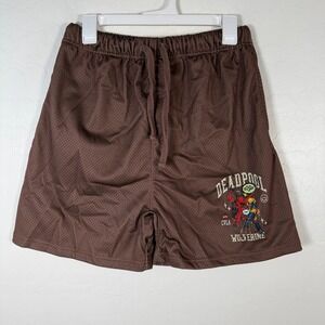 Marvel X CLVA Shorts Mens Medium Brown Deadpool & Wolverine Mesh Gym‎ Training